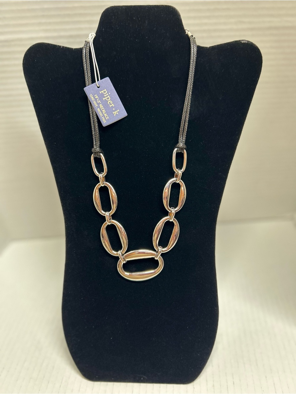 Piper K Chunky Statement Silver Tone With Partial Black Cord Necklace NWT